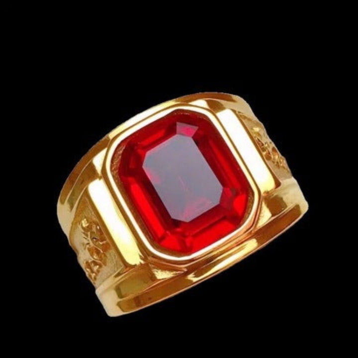 Wide‑Band Square Men’s Ring With Multi‑Color Gemstones Embossed Pattern Statement Band