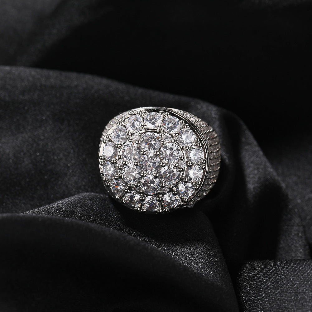 Dome‑Shaped Full‑Pave Wide Heavy‑Weight Hip‑Hop Men’s Ring