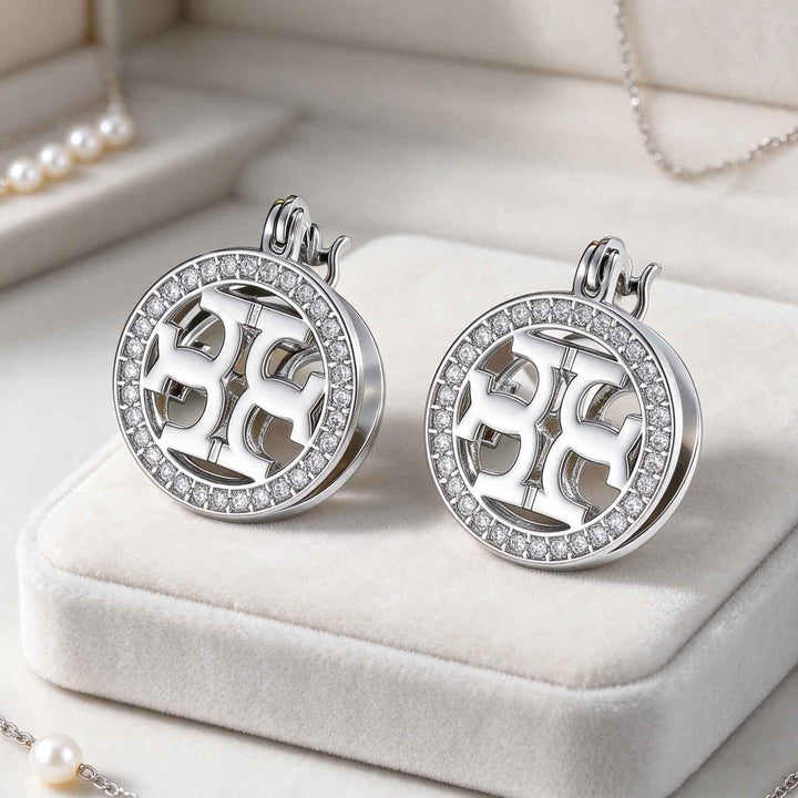 Women Circular Hollow Logo Huggie Earrings Pave Diamond Round Statement Earrings Elegant Classic Daily Office Evening Party Fashion Jewelry Gift