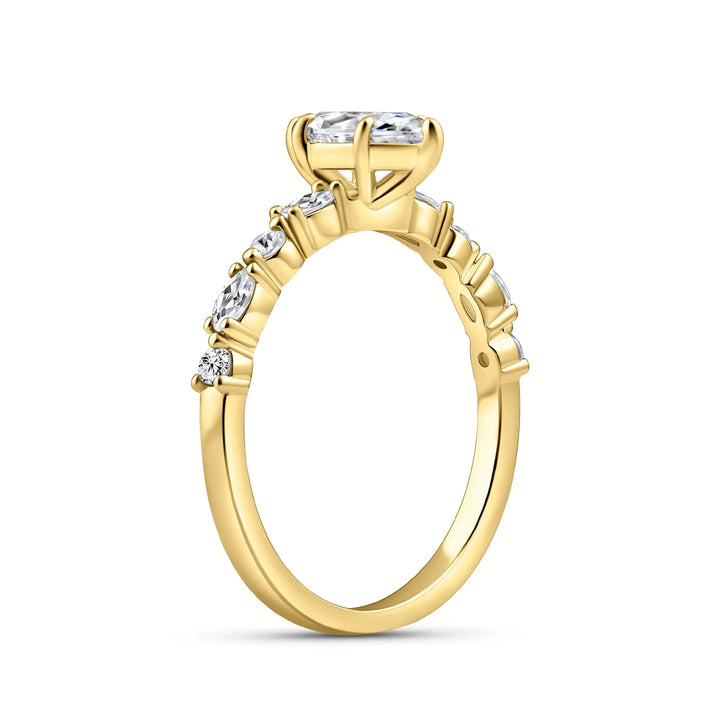 Marquise Cut Diamond Engagement Ring Six Prong Setting Side Stone Paved Wedding Band Ring For Women