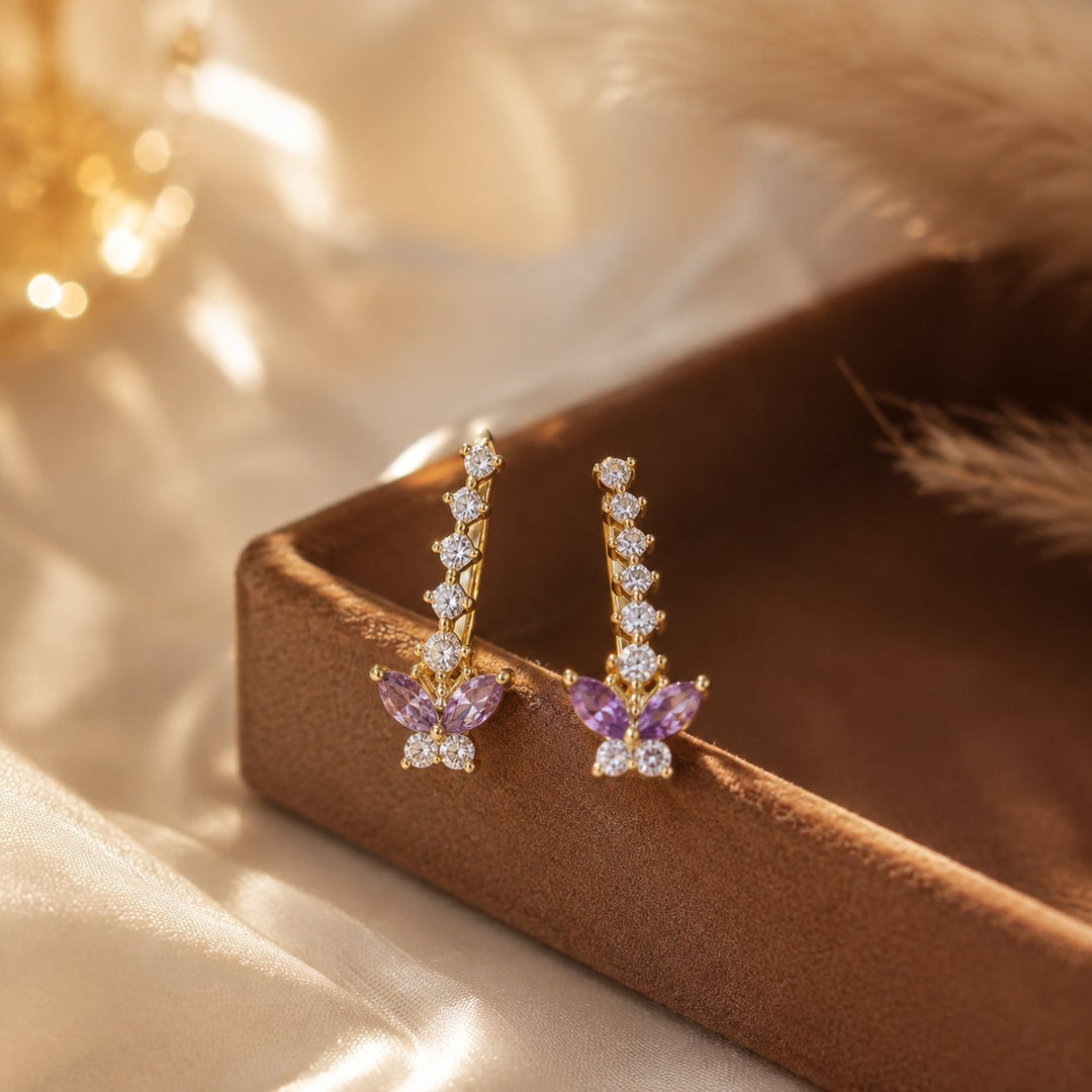 Women Butterfly Crawler Earrings Linear Climber Ear Cuff Sparkling Stone Dainty Statement Wedding Bridal Party Fashion Jewelry Gift
