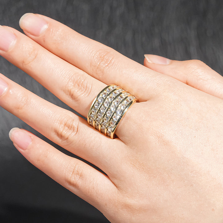 Multi Row Channel Set Diamond Wide Band Ring For Men Women Wedding Statement Cocktail Jewelry