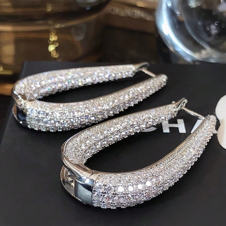 Pave Diamond V Shape Hoop Earrings Women Teardrop Huggie Earrings Silver Tone Wedding Party Jewelry