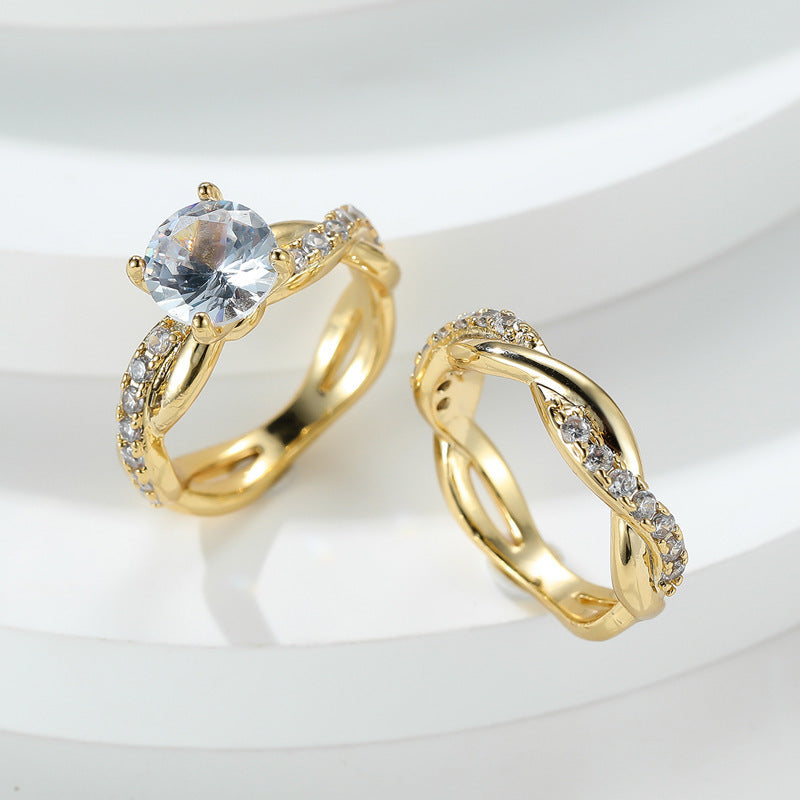 Twisted Infinity Band Round Diamond Couple Ring Set Engagement Wedding Promise Bridal Stackable Statement Jewelry