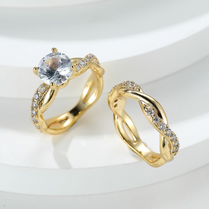 Twisted Infinity Band Round Diamond Couple Ring Set Engagement Wedding Promise Bridal Stackable Statement Jewelry