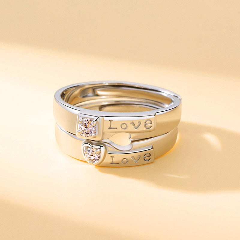Love Engraved Heart Matching Couple Ring Promise Band Adjustable Stackable Wedding Engagement Statement Ring