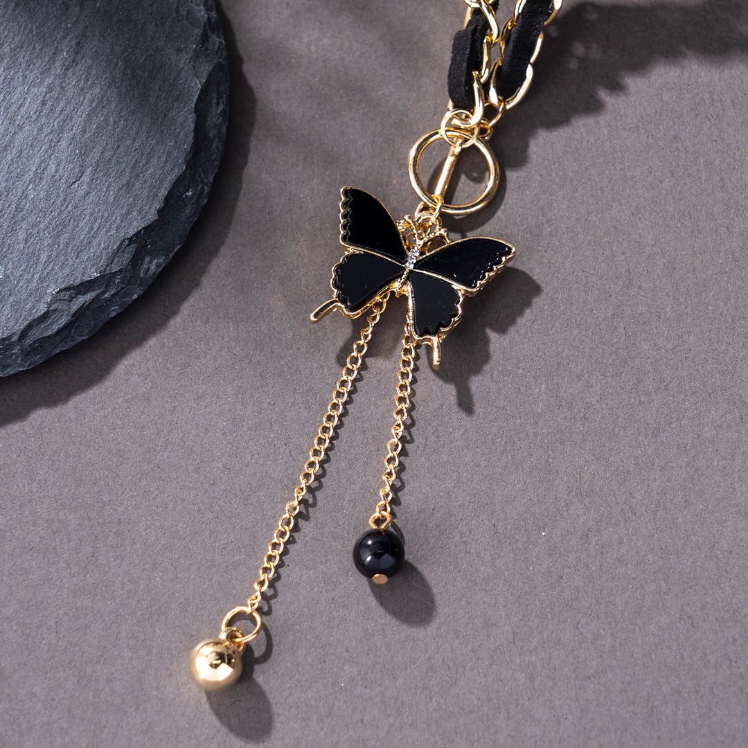 Black Butterfly Tassel Choker Necklace Beaded Pendant Necklace For Women Trendy Daily Party Jewelry