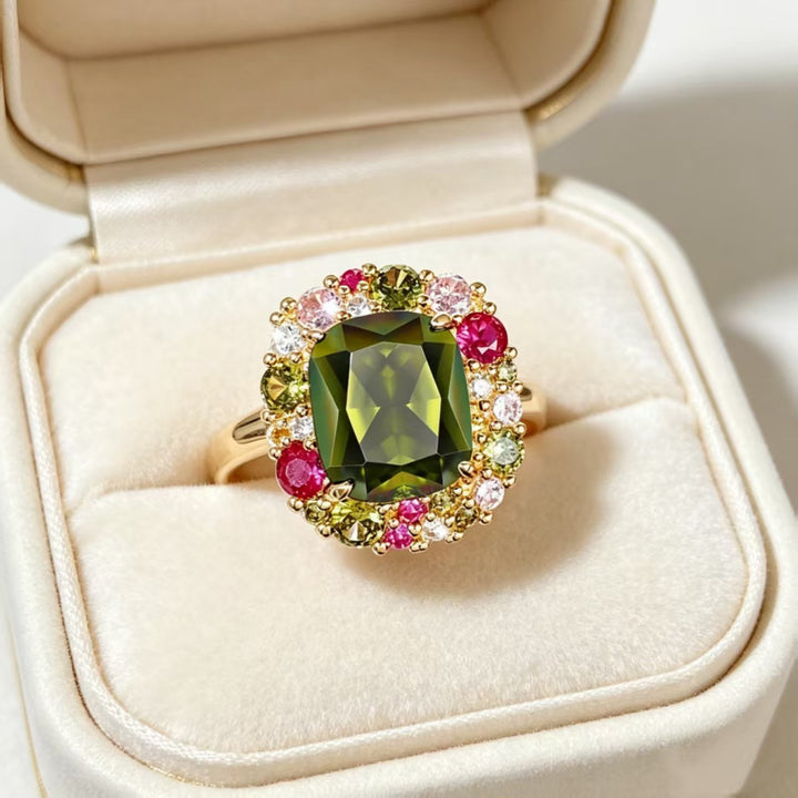 Ornate Multi‑Gem Halo‑Setting Ring Vintage Court‑Style Women Ring