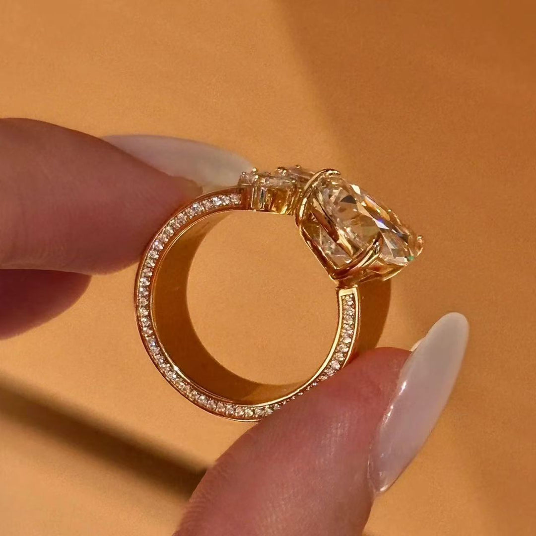 Pear Diamond Open Ring Women Gold Halo Solitaire Adjustable Luxury Jewelry Gift