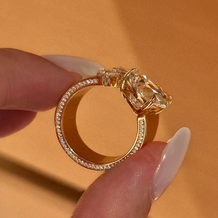 Pear Diamond Open Ring Women Gold Halo Solitaire Adjustable Luxury Jewelry Gift