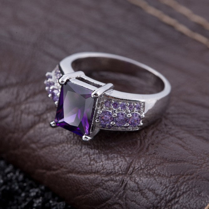 Princess Cut Amethyst Ring Women Statement Cocktail Ring Vintage Luxury Solitaire Fashion Engagement Party Jewelry