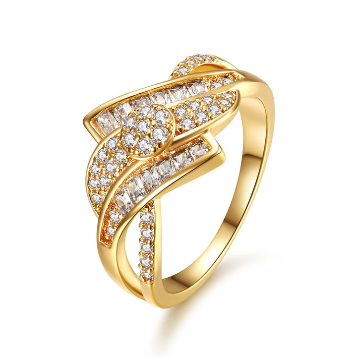 Intertwined Full‑Paved Ring Luxurious Band With Baguette And Round Diamonds
