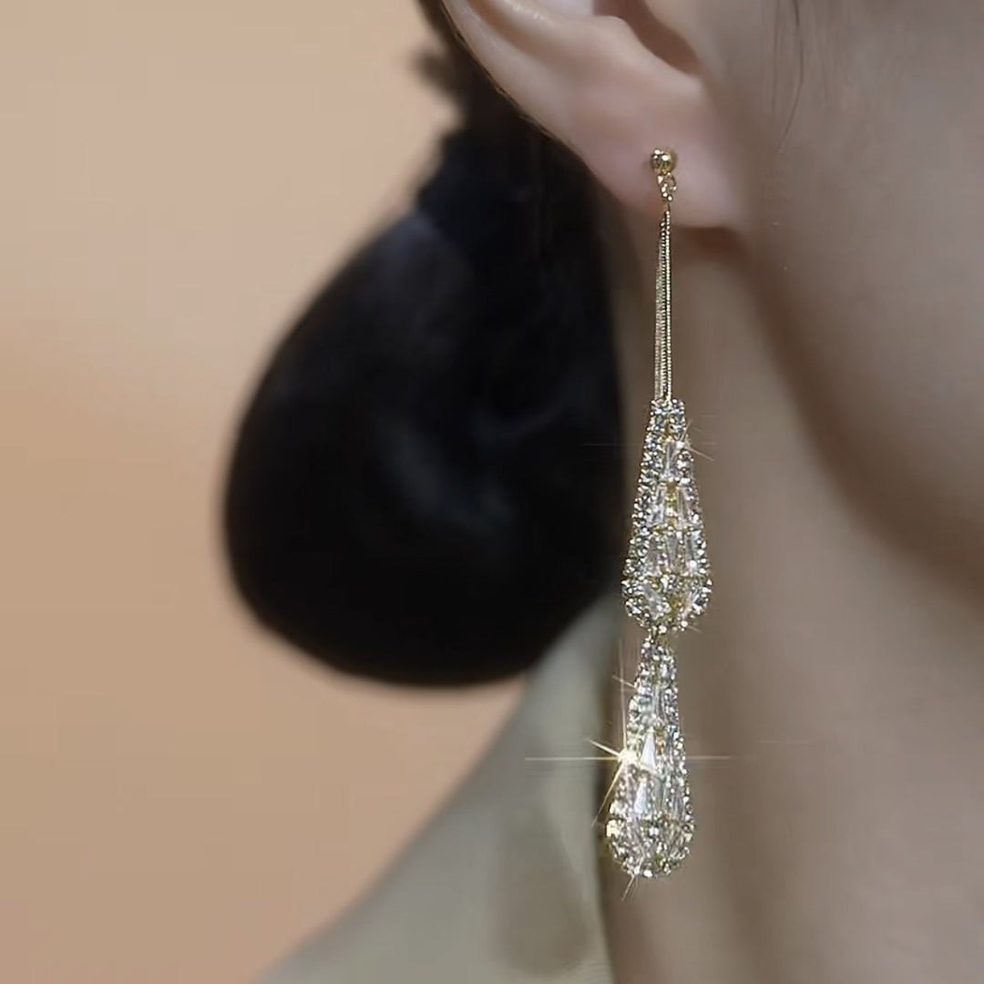 Long Tassel Teardrop Diamond Drop Earrings For Women Wedding Bridal Evening Party Statement Jewelry