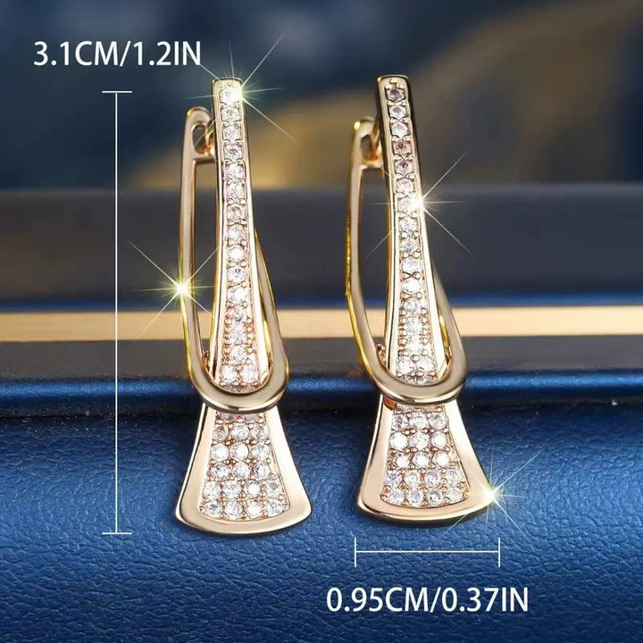 Twisted Interwoven Full‑Paved Long Hoop Earrings Minimal Geometric Line Diamond Earrings