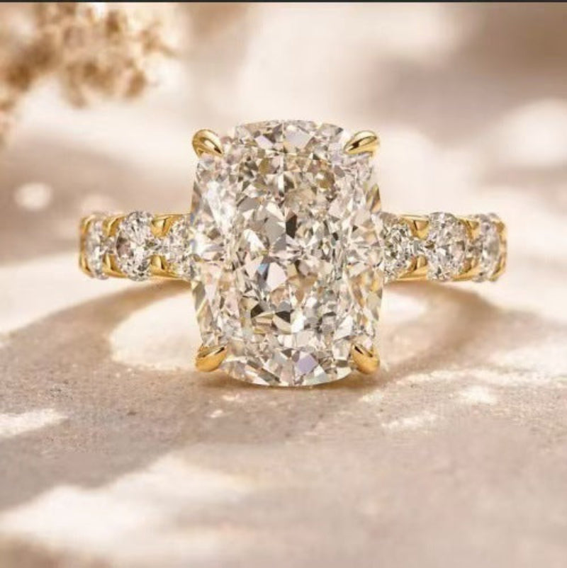 Elongated Cushion Cut Diamond Engagement Ring Women Four Prong Vintage Promise Ring