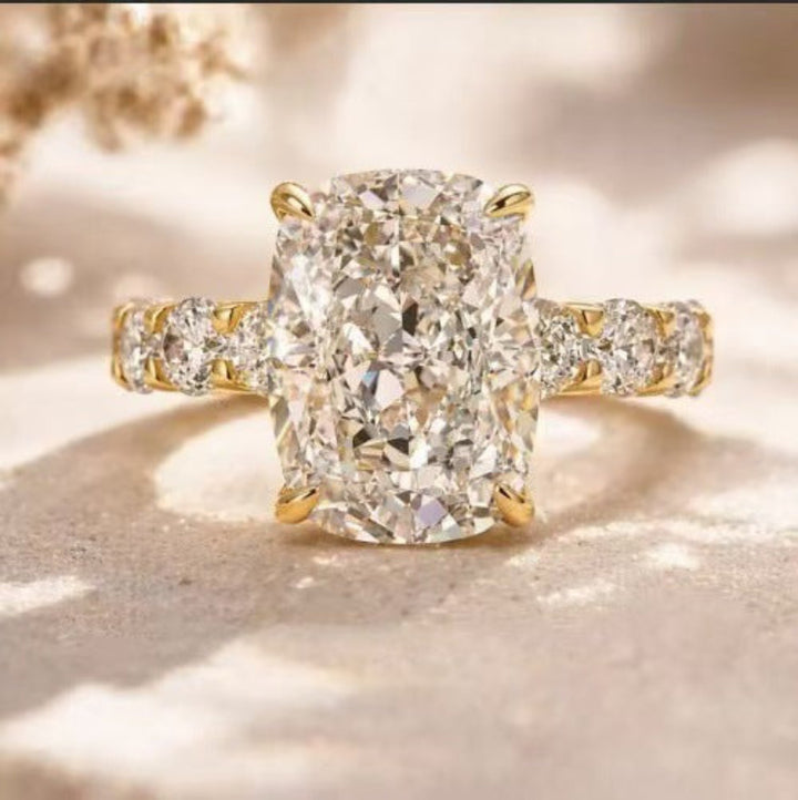 Elongated Cushion Cut Diamond Engagement Ring Women Four Prong Vintage Promise Ring