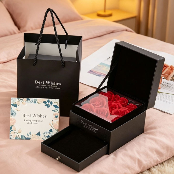 Double‑Layer Rose Soap Flower Jewelry Gift Box Flip‑Top Drawer Romantic Jewellery Present Case