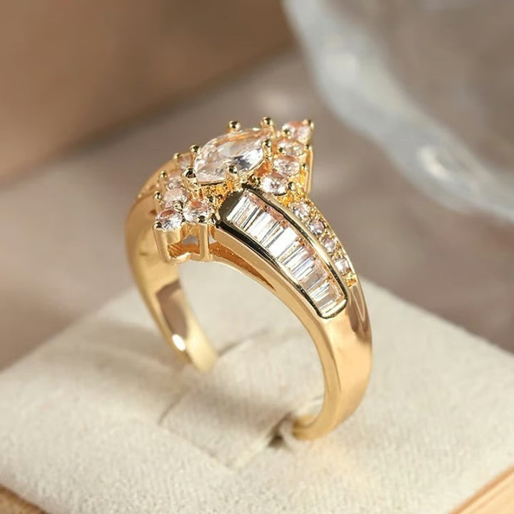 Marquise‑Center Cross‑Shank Diamond Ring, Luxurious Glamorous Engagement Ring For Women