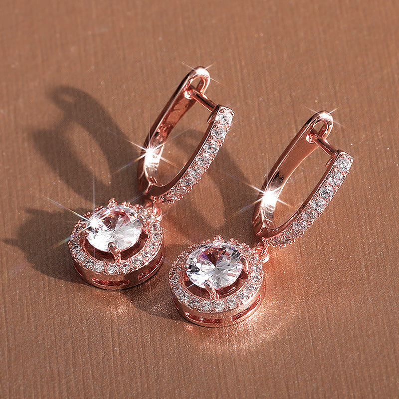 Round Halo Diamond Drop Dangle Hoop Earrings For Women Wedding Party Statement Jewelry