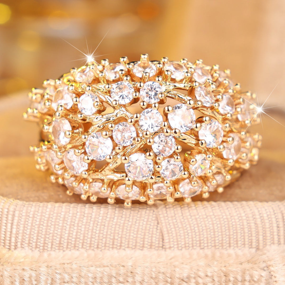 Multi Diamond Twig Wide Band Cocktail Ring Women Organic Branch Statement Ring Two Tone Jewelry