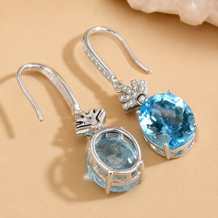 Oval Aquamarine Drop Dangle Earrings Solid Sterling Silver Diamond Accent Elegant Luxury Wedding Party Earrings