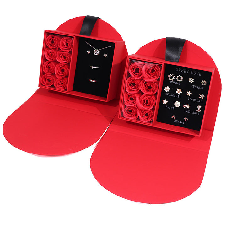 Semicircular Arch Rose Soap Flower Jewelry Gift Box Bow Decor Flip‑Top Romantic Jewellery Present Case
