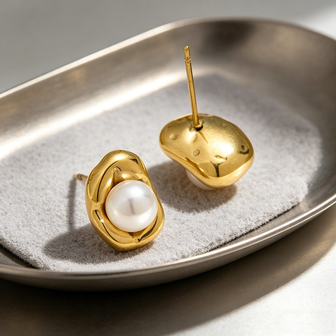 Irregular Wrapped Pearl Stud Earrings Minimalist Vintage Pendant Necklace Jewelry Set