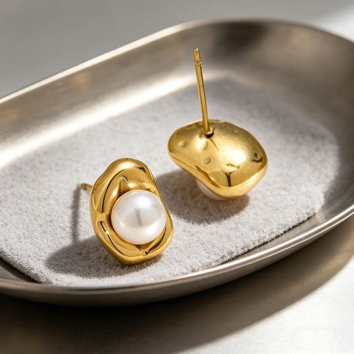 Irregular Wrapped Pearl Stud Earrings Minimalist Vintage Pendant Necklace Jewelry Set