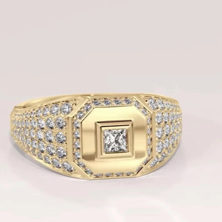 Vintage Octagonal Square Diamond Wide Band Men Ring Heavy‑Set Luxurious Statement Ring