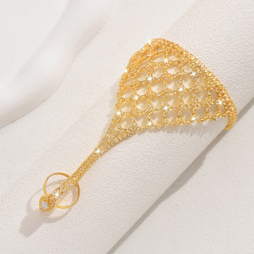 Luxury Mesh Full‑Paved Diamond Hand Chain, Elegant Party Finger‑Connected Bracelet