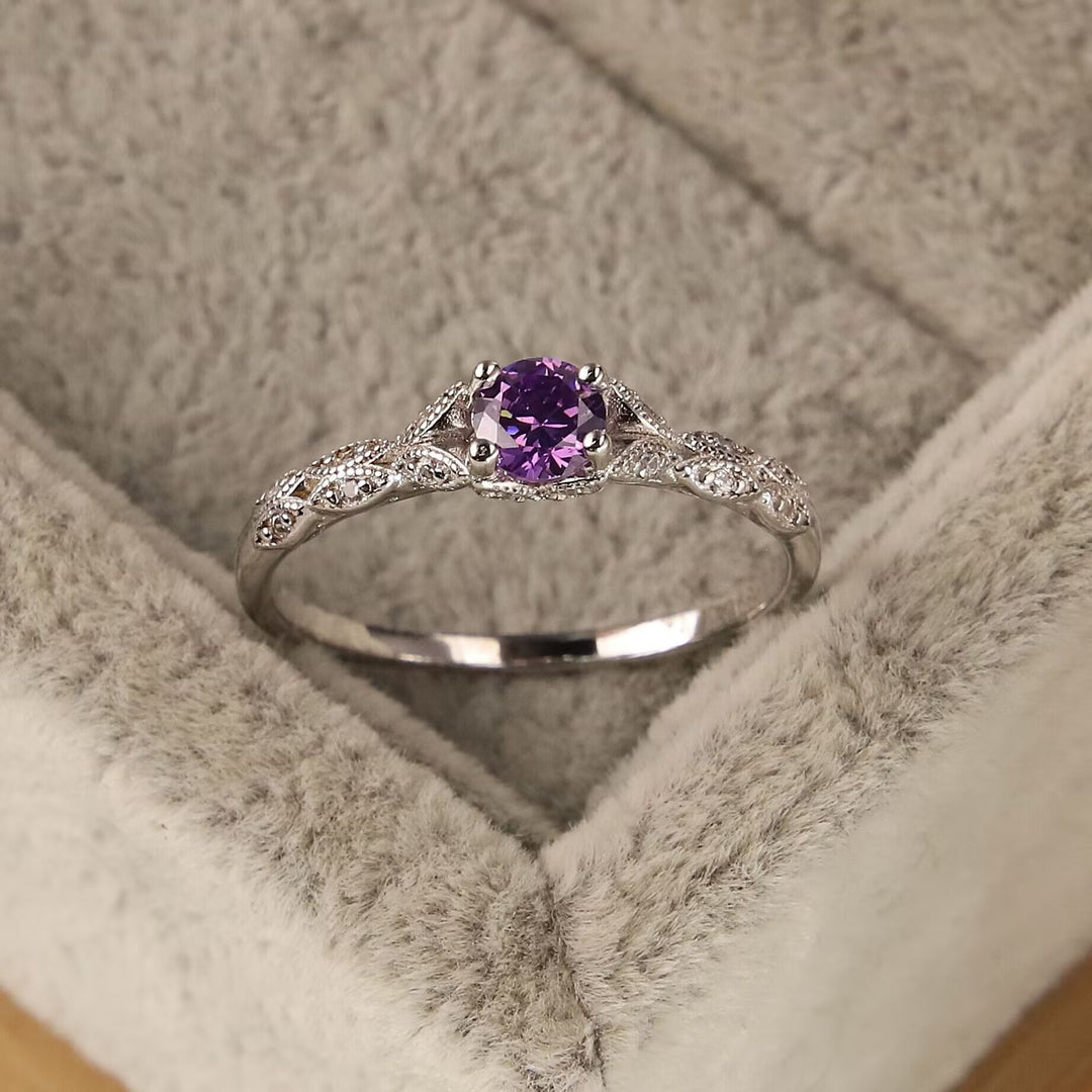 Purple Diamond Twist Vine Ring Women Silver Vintage Art Nouveau Engagement Jewelry