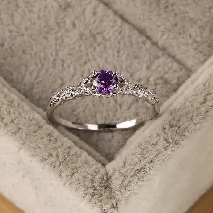 Purple Diamond Twist Vine Ring Women Silver Vintage Art Nouveau Engagement Jewelry