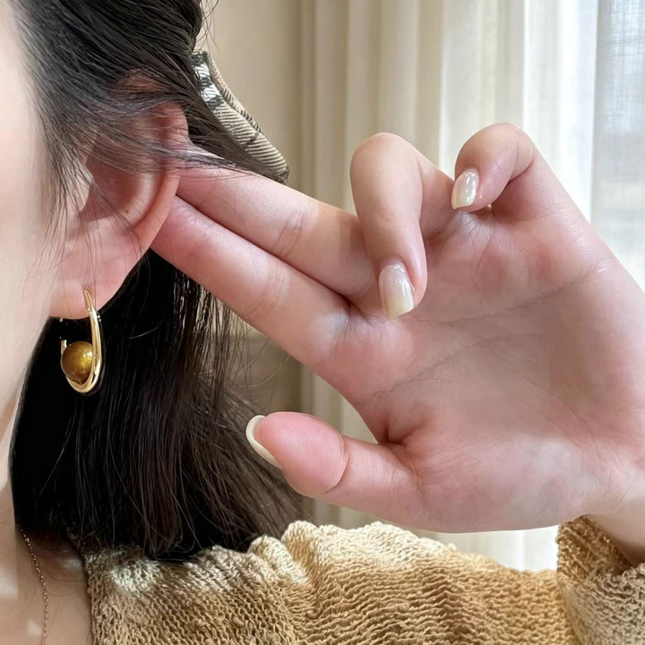 Tiger Eye Bead Drop Earrings Women Teardrop Wire Gold Minimalist Dangle Jewelry Gift