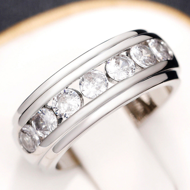 Simple Channel‑Set Half Eternity Diamond Wide Band Mens Ring