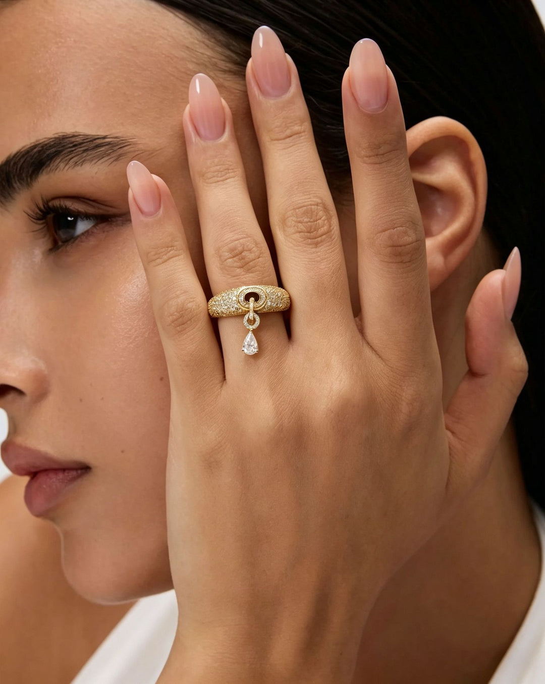 Pavé Diamond Drop Statement Ring Teardrop Diamond Dangle Ring For Women Party Wedding Fine Jewelry