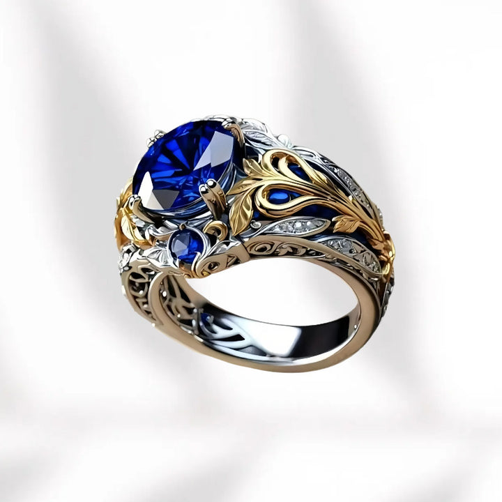 Vintage Vine Hollow Carved Main Stone Ring Titanium Steel Luxury Court Style Unisex Ring
