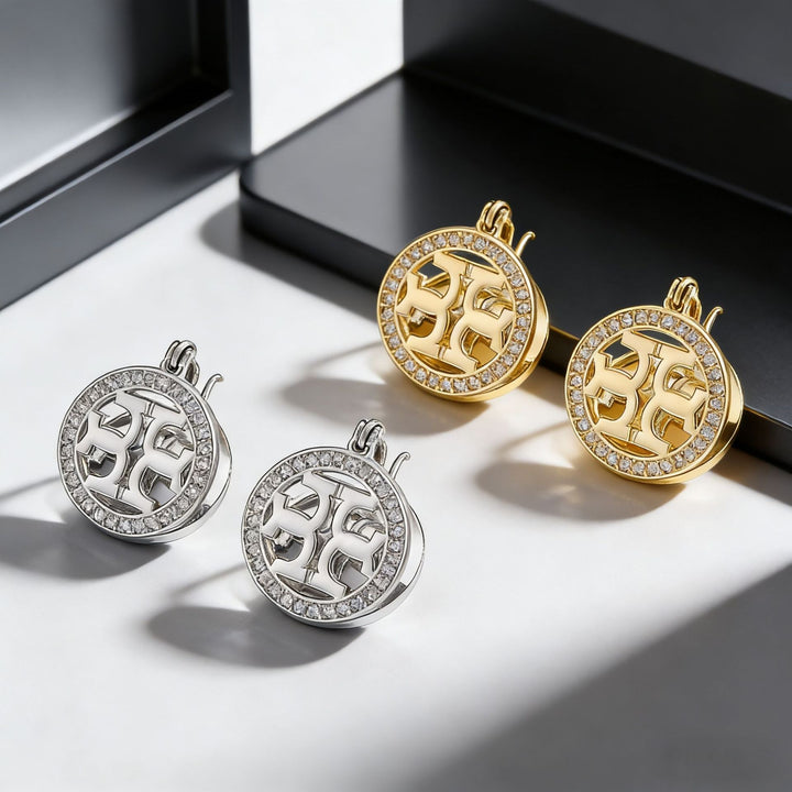 Women Circular Hollow Logo Huggie Earrings Pave Diamond Round Statement Earrings Elegant Classic Daily Office Evening Party Fashion Jewelry Gift