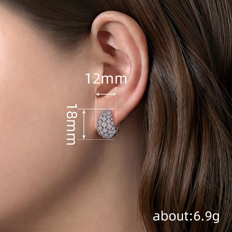 Oval Full‑Pave Diamond Hollow Huggie Earrings Luxury Glam Diamond Women’s Ear Jewelry