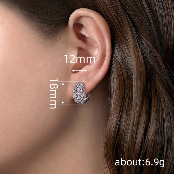Oval Full‑Pave Diamond Hollow Huggie Earrings Luxury Glam Diamond Women’s Ear Jewelry