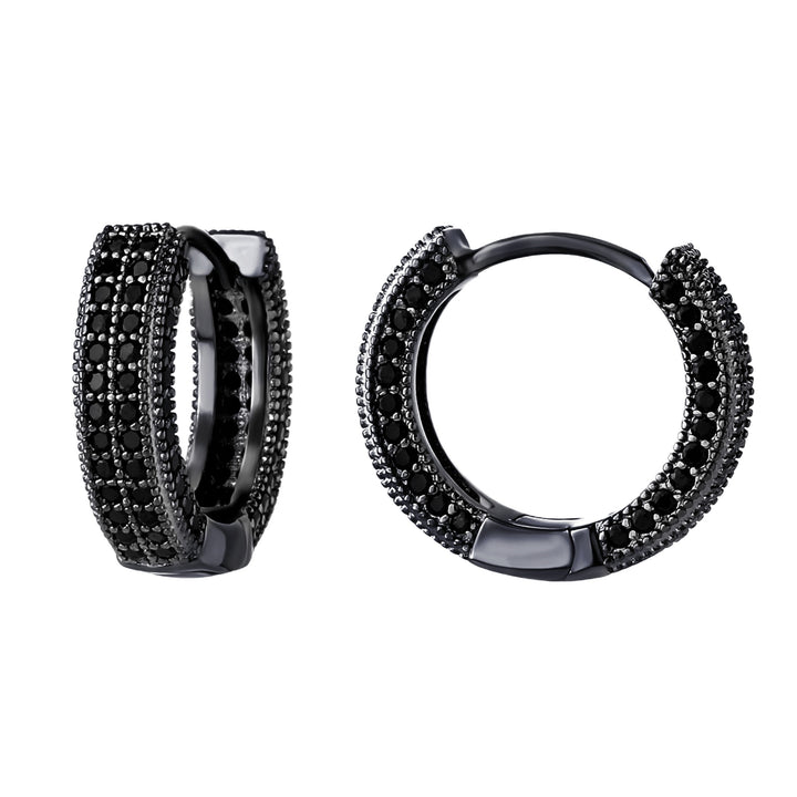 Pave Black Diamond Huggie Hoop Earrings Chunky Multi Row Small Click Hoop Earrings Hip Hop Statement Jewelry