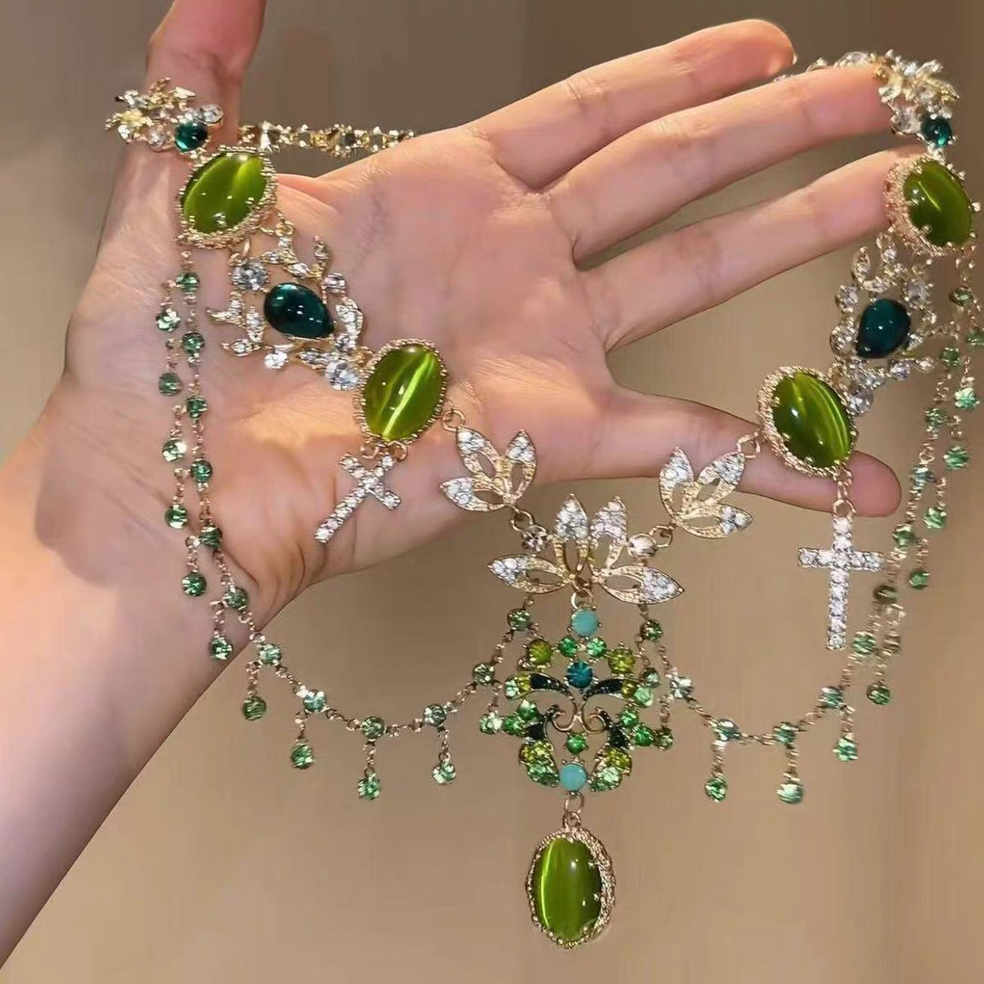 Louvre Inspired Beaded Diamond Statement Necklace Women Vintage Royal Luxury Old Money Style Choker Clavicle Chain Evening Party Fashion Jewelry Gift