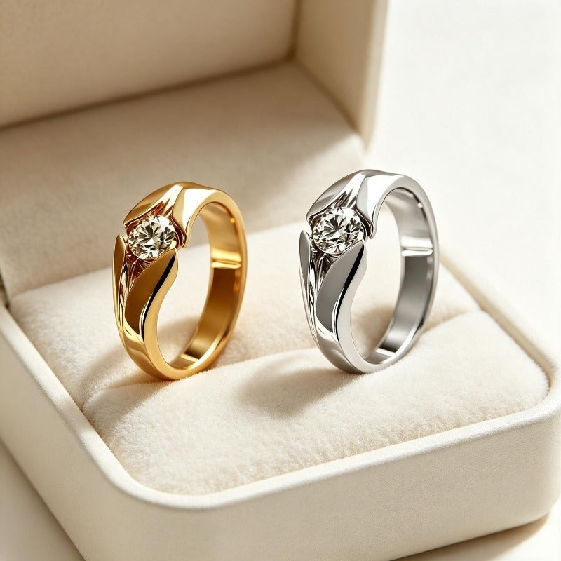 Minimalist Couple Jewelry Ring Gold Silver Tone Light Luxury Fashion Band Engagement Wedding Gift Accessory