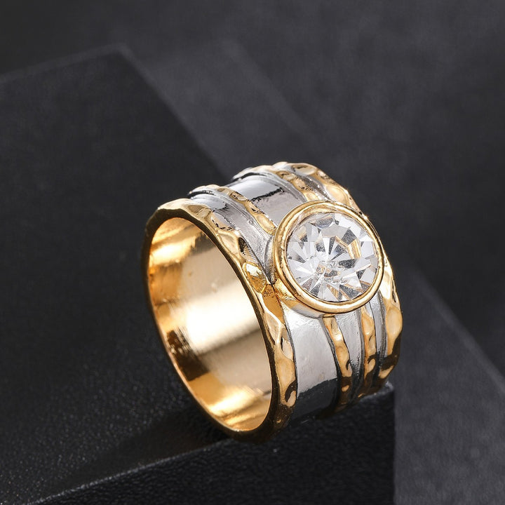 Wide Band Diamond Statement Ring Two Tone Unique Design Men's Ring Luxury Bold Fine Jewelry For Party Daily Wear
