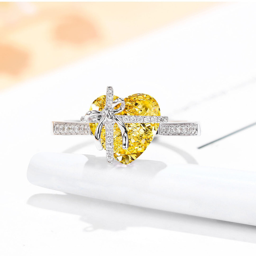 Heart Cut Diamond Bow Knot Open Ring Romantic Promise Statement Ring Elegant Adjustable Ring For Women
