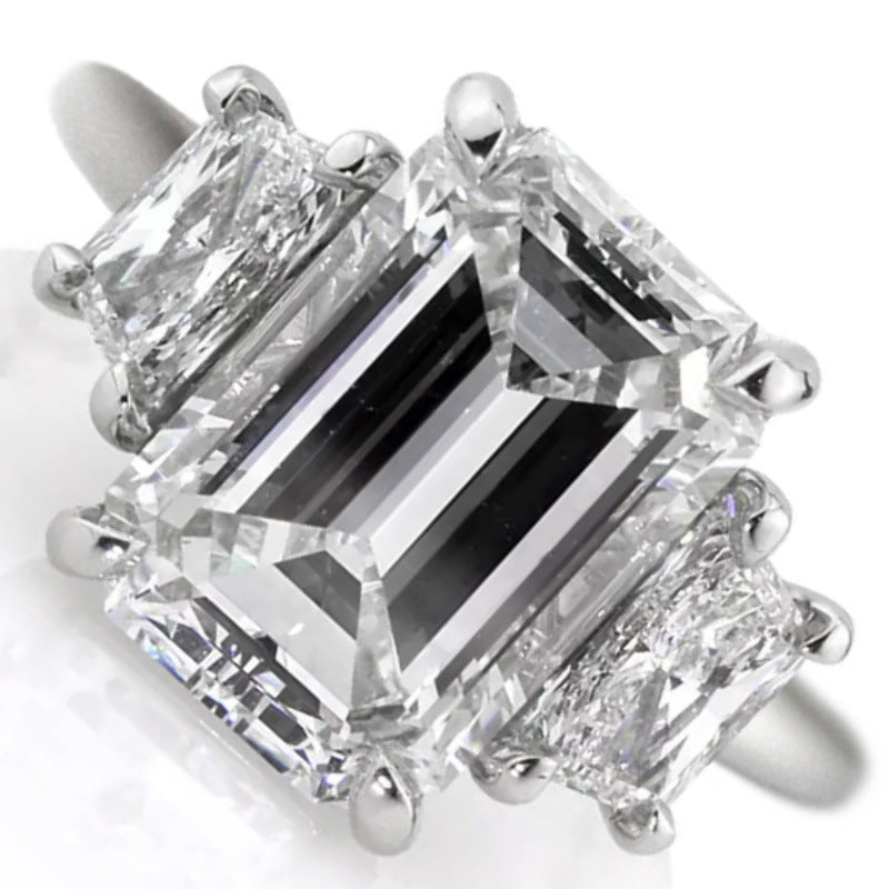 Emerald Cut Three Stone Diamond Ring Minimalist Engagement Ring