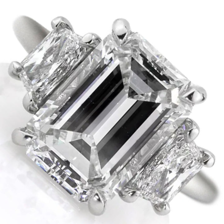 Emerald Cut Three Stone Diamond Ring Minimalist Engagement Ring