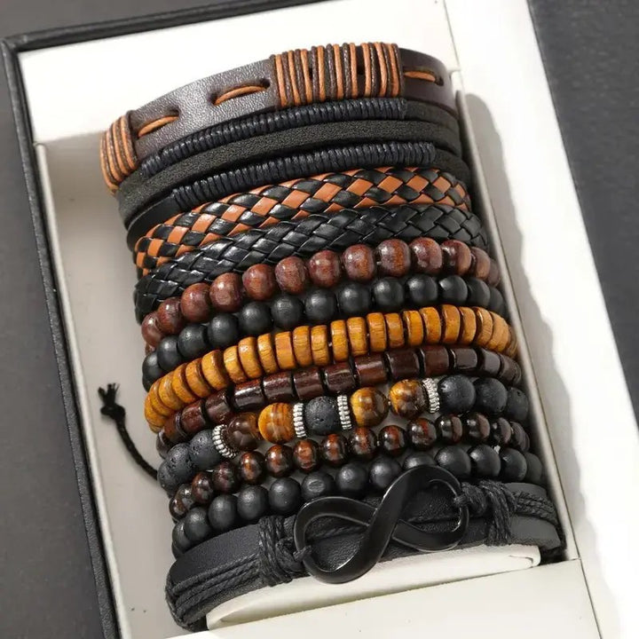Vintage Stackable Bracelet Set Multi Pieces Woven Wrist Cuff Tree Of Life Infinity Charm Hand Jewelry For Men Women