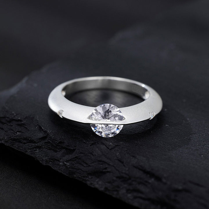 Minimalist Through‑Set Sterling Silver Ring Unique‑Designed Diamond Band
