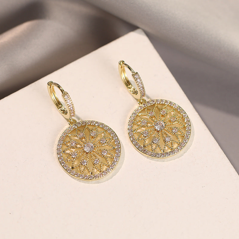 Women Round Filigree Hoop Drop Earrings Floral Hollow Dangle Earrings Sparkly Statement Wedding Bridal Evening Party Elegant Fashion Jewelry Gift