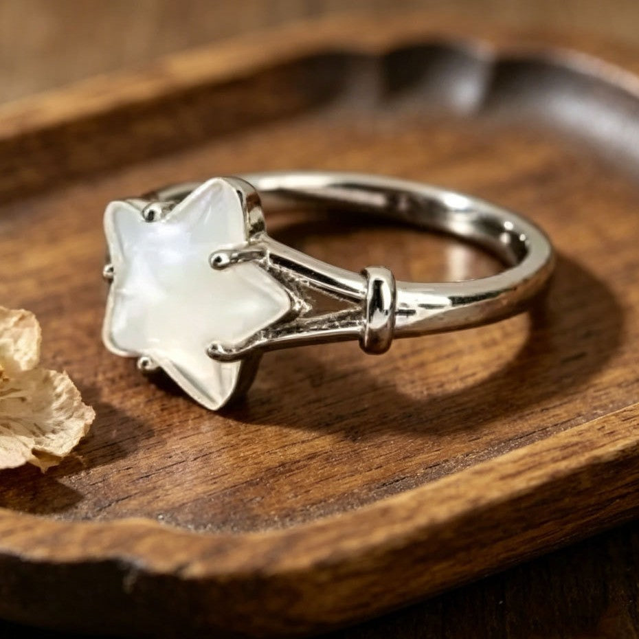 Star Shape Statement Ring Moonstone Inlaid Diamond Ring Minimalist Dainty Stackable Ring Elegant Daily Fashion Jewelry Gift For Women